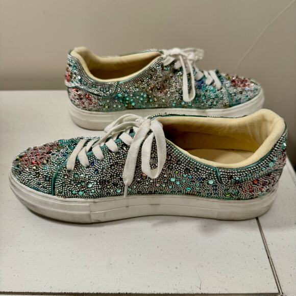 Betsey Johnson Sidny Floral Rhinestone Platform Sneakers Women’s 11 Bling - Picture 11 of 16